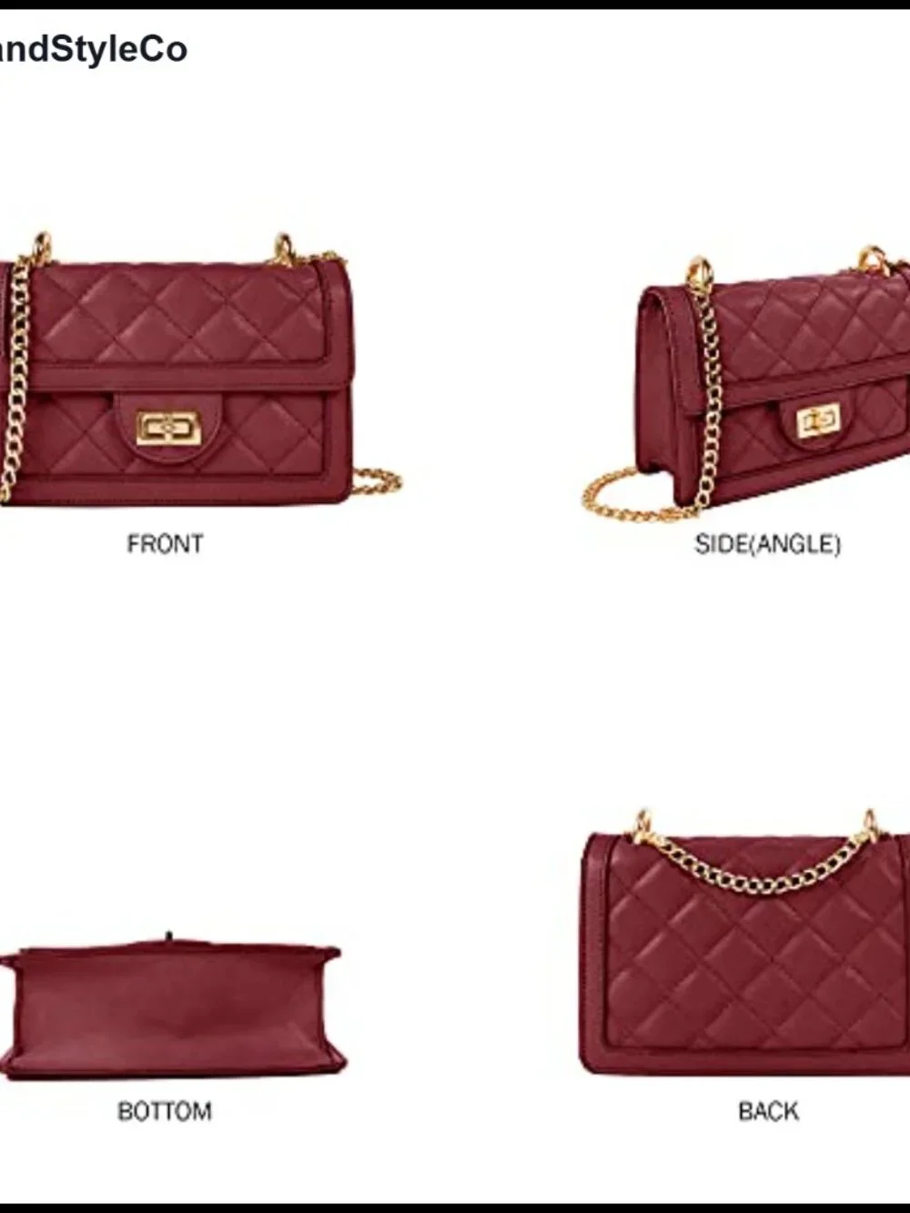 Quilted Vegan Leather Crossbody Bag with Gold Chain Strap, Small Designer